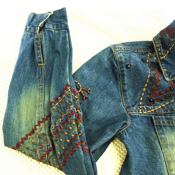 Chicos Design Embellished Denim Jacket Beaded Floral Embroidery Button Front Wom - Picture 7 of 15